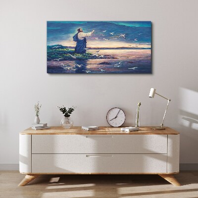 Foto auf leinwand Jesus am Ufer mit Vögeln