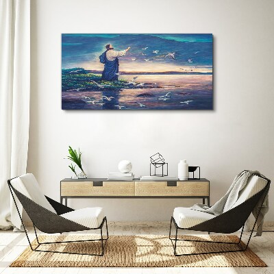 Foto auf leinwand Jesus am Ufer mit Vögeln