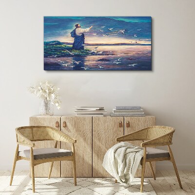 Foto auf leinwand Jesus am Ufer mit Vögeln