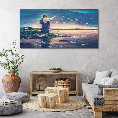 Foto auf leinwand Jesus am Ufer mit Vögeln