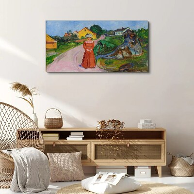 Wandbild Frau im roten Kleid von Munch