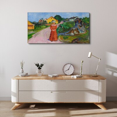 Wandbild Frau im roten Kleid von Munch