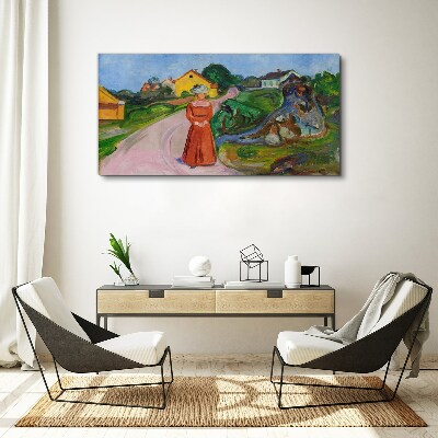 Wandbild Frau im roten Kleid von Munch