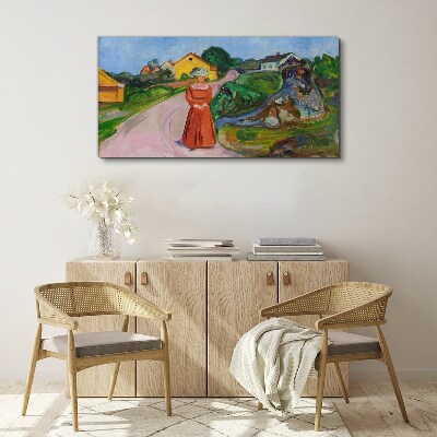 Wandbild Frau im roten Kleid von Munch