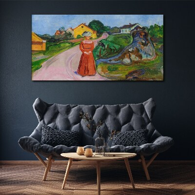 Wandbild Frau im roten Kleid von Munch
