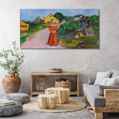 Wandbild Frau im roten Kleid von Munch