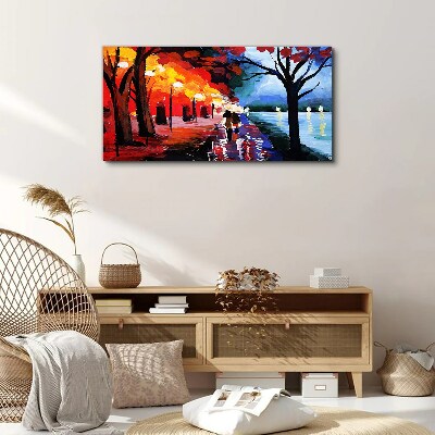 Foto auf leinwand Ein romantischer Spaziergang in einem farbenfrohen Park