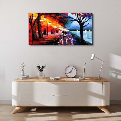 Foto auf leinwand Ein romantischer Spaziergang in einem farbenfrohen Park
