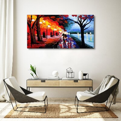 Foto auf leinwand Ein romantischer Spaziergang in einem farbenfrohen Park