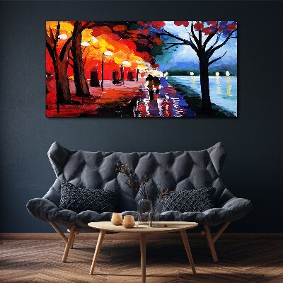 Foto auf leinwand Ein romantischer Spaziergang in einem farbenfrohen Park