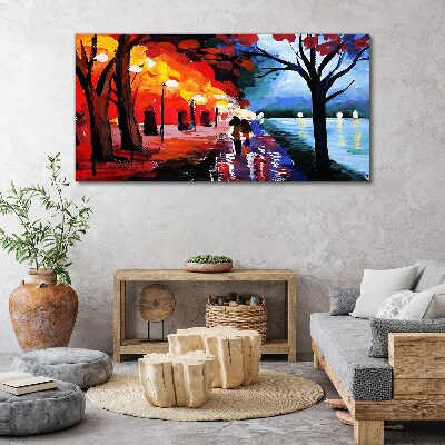 Foto auf leinwand Ein romantischer Spaziergang in einem farbenfrohen Park
