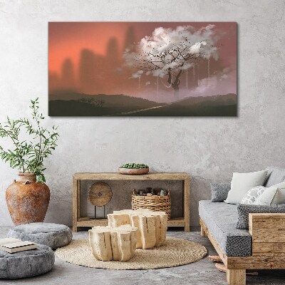 Bild auf leinwand Neblige Landschaft mit einem Baum