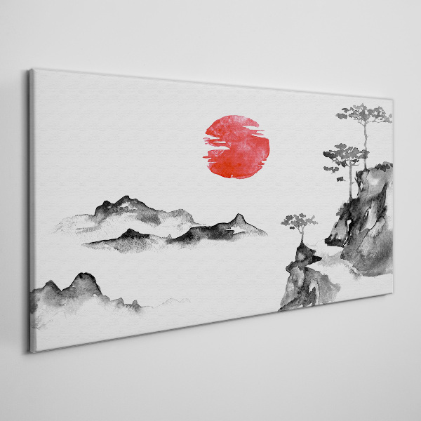 Foto auf leinwand Japanische Landschaft mit rotem Ball