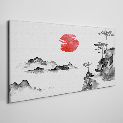Foto auf leinwand Japanische Landschaft mit rotem Ball
