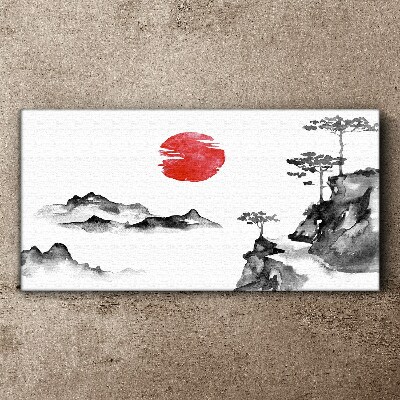 Foto auf leinwand Japanische Landschaft mit rotem Ball