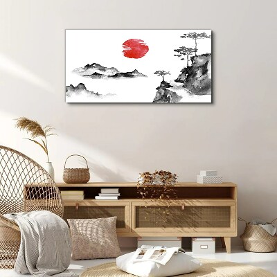 Foto auf leinwand Japanische Landschaft mit rotem Ball