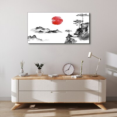 Foto auf leinwand Japanische Landschaft mit rotem Ball