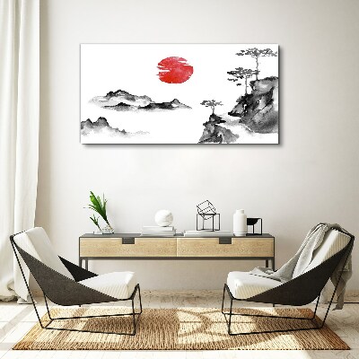 Foto auf leinwand Japanische Landschaft mit rotem Ball