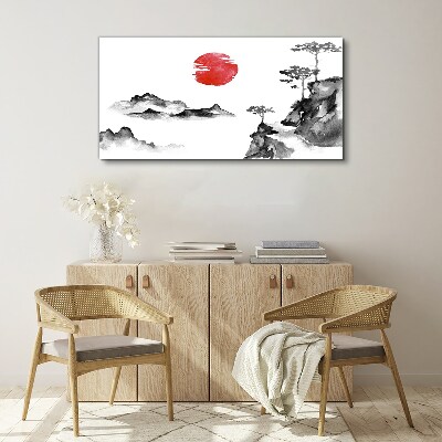 Foto auf leinwand Japanische Landschaft mit rotem Ball