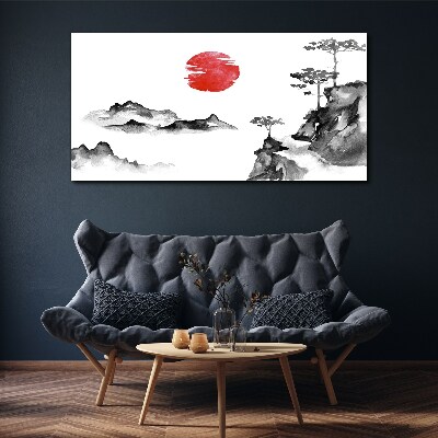 Foto auf leinwand Japanische Landschaft mit rotem Ball
