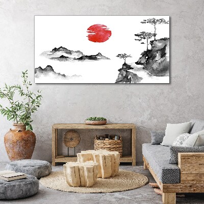 Foto auf leinwand Japanische Landschaft mit rotem Ball