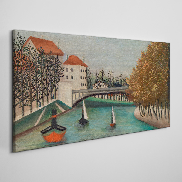 Foto auf leinwand Eine friedliche Landschaft mit Booten