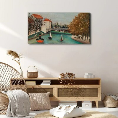 Foto auf leinwand Eine friedliche Landschaft mit Booten