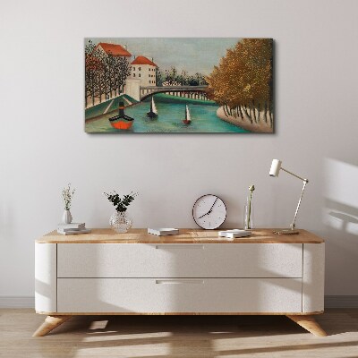 Foto auf leinwand Eine friedliche Landschaft mit Booten