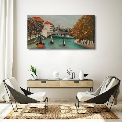 Foto auf leinwand Eine friedliche Landschaft mit Booten