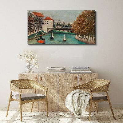 Foto auf leinwand Eine friedliche Landschaft mit Booten