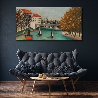 Foto auf leinwand Eine friedliche Landschaft mit Booten