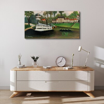 Bild auf leinwand Ein ruhiger Hafen mit einem Dampfer
