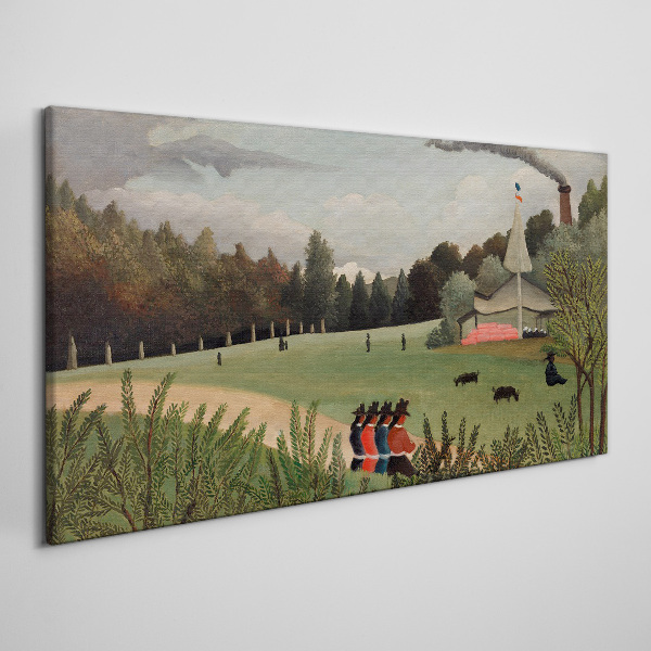 Foto auf leinwand Grüne Landschaft mit Figuren