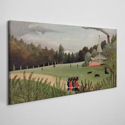 Foto auf leinwand Grüne Landschaft mit Figuren