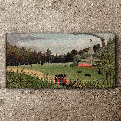 Foto auf leinwand Grüne Landschaft mit Figuren
