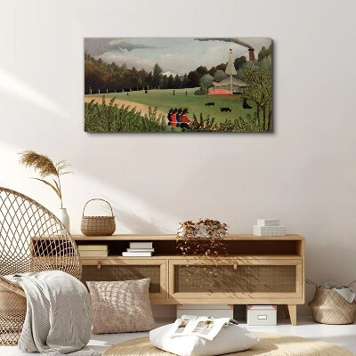 Foto auf leinwand Grüne Landschaft mit Figuren