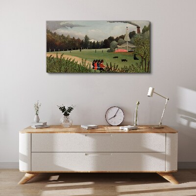 Foto auf leinwand Grüne Landschaft mit Figuren