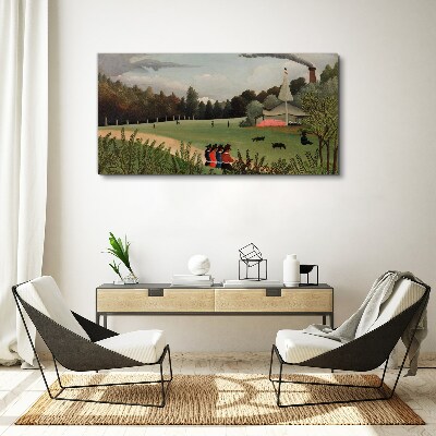 Foto auf leinwand Grüne Landschaft mit Figuren