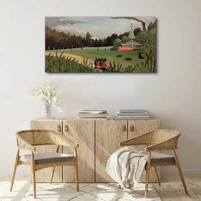 Foto auf leinwand Grüne Landschaft mit Figuren