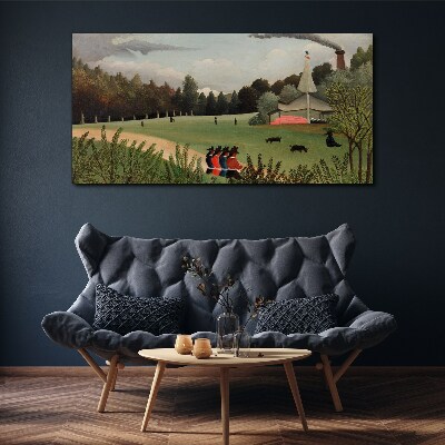 Foto auf leinwand Grüne Landschaft mit Figuren