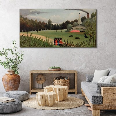 Foto auf leinwand Grüne Landschaft mit Figuren