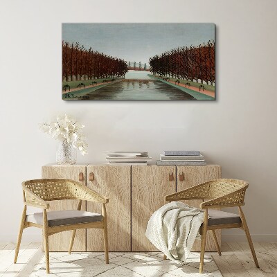 Foto auf leinwand Winterlandschaft mit einem Fluss