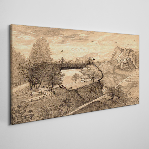Foto auf leinwand Landschaft mit Brücke und Bäumen