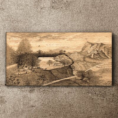 Foto auf leinwand Landschaft mit Brücke und Bäumen