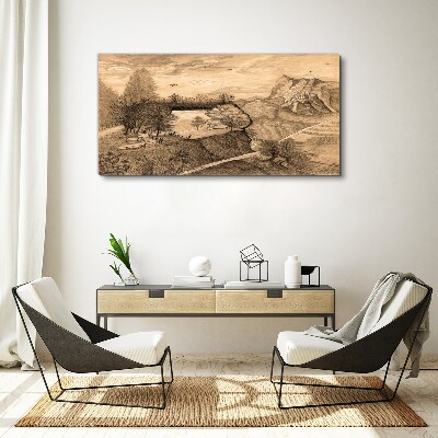 Foto auf leinwand Landschaft mit Brücke und Bäumen