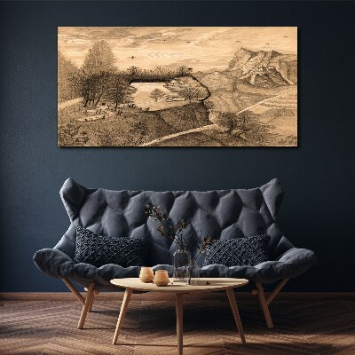 Foto auf leinwand Landschaft mit Brücke und Bäumen
