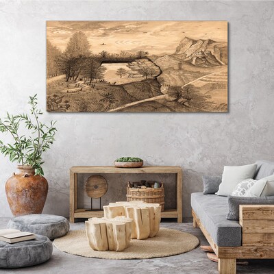 Foto auf leinwand Landschaft mit Brücke und Bäumen