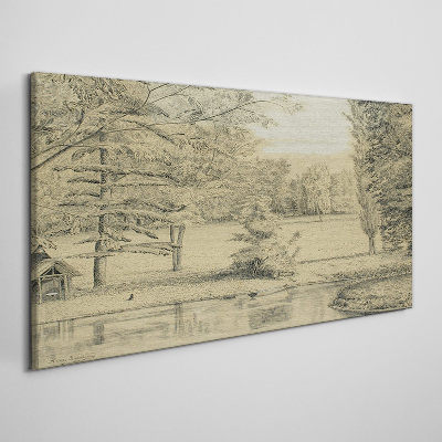Bild auf leinwand Eine friedliche Landschaft am Fluss