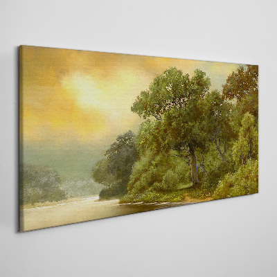 Foto auf leinwand Goldenes Licht über einem ruhigen Fluss