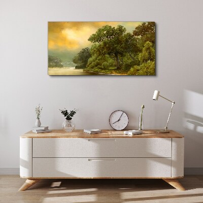 Foto auf leinwand Goldenes Licht über einem ruhigen Fluss